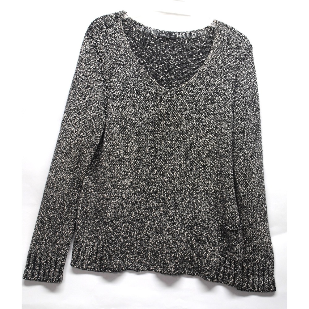 Eileen Fisher Womens Size M Long Sleeve Cotton Tweed Cropped Sweater Top (J8)